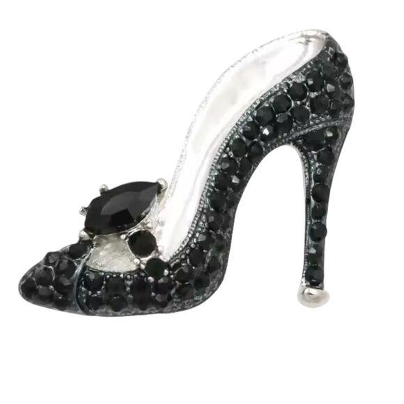 BLACK RHINESTONE HIGH HEEL BROOCH - Picture 1 of 2